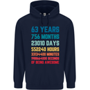 63rd Birthday 63 Year Old Mens 80% Cotton Hoodie Navy Blue