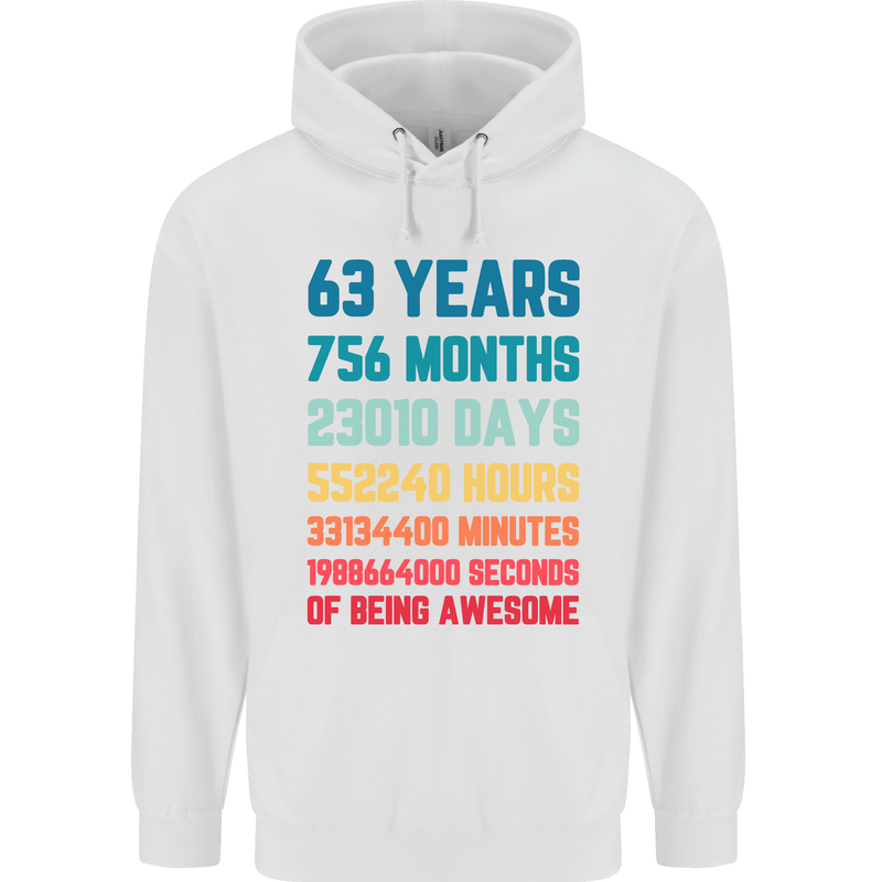 63rd Birthday 63 Year Old Mens 80% Cotton Hoodie White