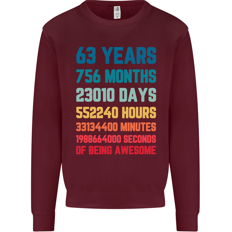 63rd Birthday 63 Year Old Mens Sweatshirt Jumper Maroon