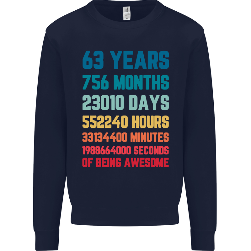 63rd Birthday 63 Year Old Mens Sweatshirt Jumper Navy Blue