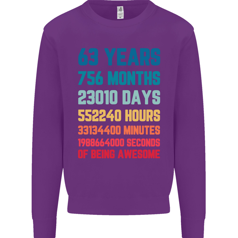 63rd Birthday 63 Year Old Mens Sweatshirt Jumper Purple