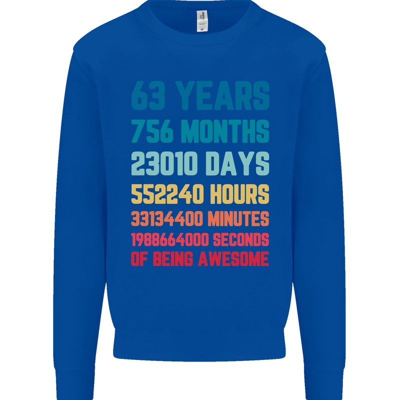 63rd Birthday 63 Year Old Mens Sweatshirt Jumper Royal Blue