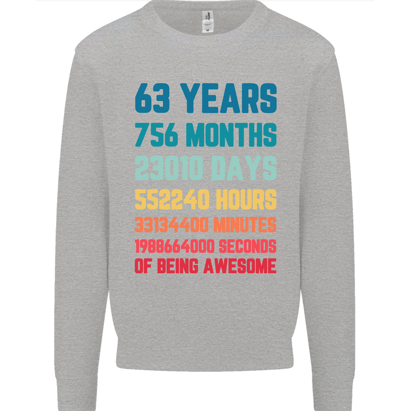 63rd Birthday 63 Year Old Mens Sweatshirt Jumper Sports Grey