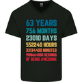 63rd Birthday 63 Year Old Mens V-Neck Cotton T-Shirt Black