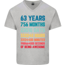63rd Birthday 63 Year Old Mens V-Neck Cotton T-Shirt Sports Grey