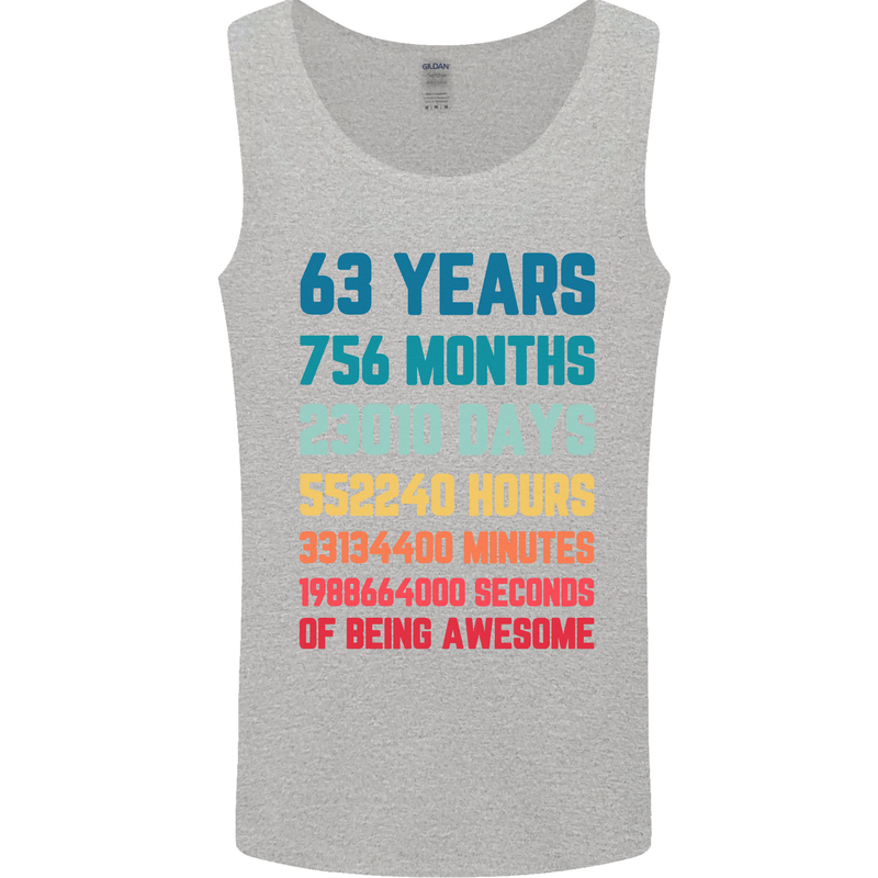 63rd Birthday 63 Year Old Mens Vest Tank Top Sports Grey