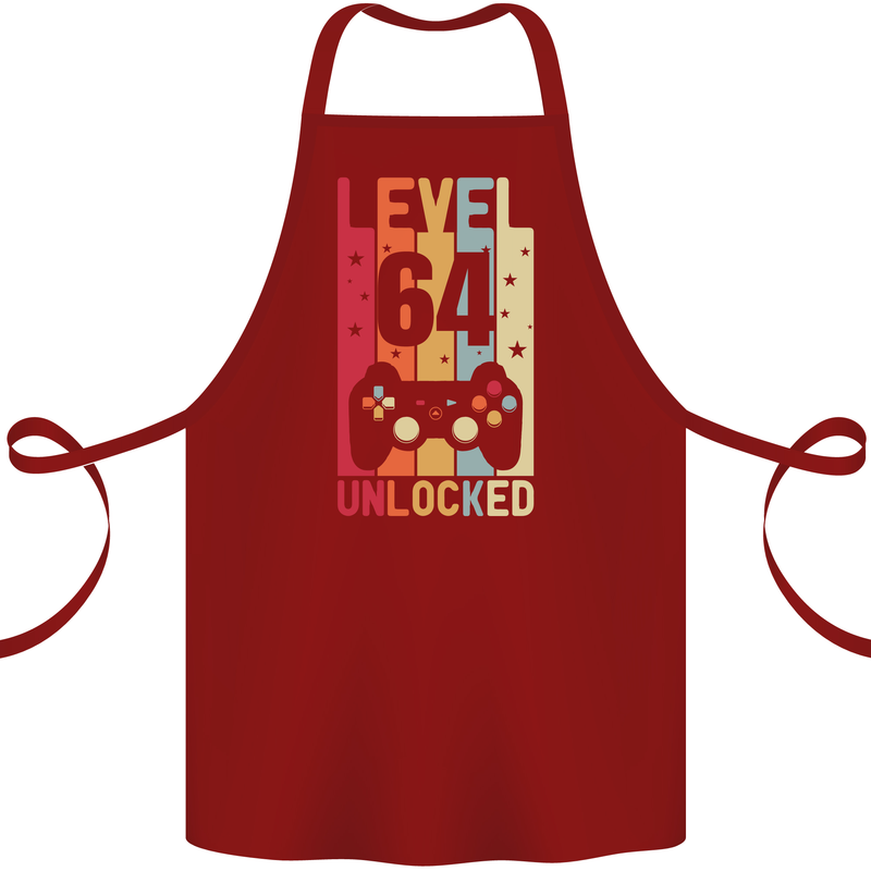 64th Birthday 64 Year Old Level Up Gamming Cotton Apron 100% Organic Maroon