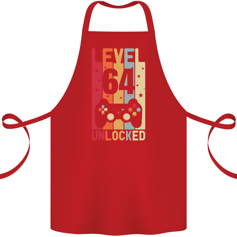64th Birthday 64 Year Old Level Up Gamming Cotton Apron 100% Organic Red