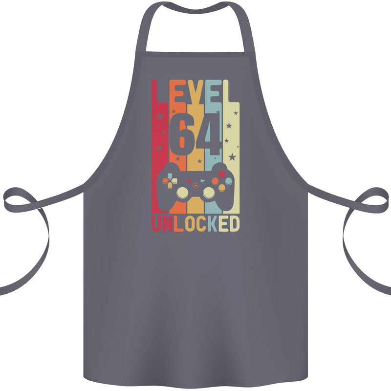 64th Birthday 64 Year Old Level Up Gamming Cotton Apron 100% Organic Steel
