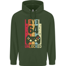 64th Birthday 64 Year Old Level Up Gamming Mens 80% Cotton Hoodie Forest Green