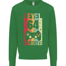 64th Birthday 64 Year Old Level Up Gamming Mens Sweatshirt Jumper Irish Green