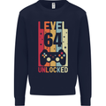 64th Birthday 64 Year Old Level Up Gamming Mens Sweatshirt Jumper Navy Blue
