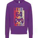 64th Birthday 64 Year Old Level Up Gamming Mens Sweatshirt Jumper Purple