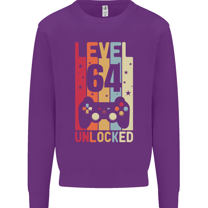 64th Birthday 64 Year Old Level Up Gamming Mens Sweatshirt Jumper Purple