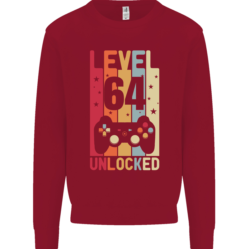 64th Birthday 64 Year Old Level Up Gamming Mens Sweatshirt Jumper Red
