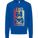 64th Birthday 64 Year Old Level Up Gamming Mens Sweatshirt Jumper Royal Blue