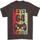 64th Birthday 64 Year Old Level Up Gamming Mens T-Shirt 100% Cotton Dark Chocolate