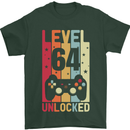 64th Birthday 64 Year Old Level Up Gamming Mens T-Shirt 100% Cotton Forest Green