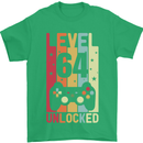 64th Birthday 64 Year Old Level Up Gamming Mens T-Shirt 100% Cotton Irish Green