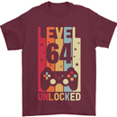 64th Birthday 64 Year Old Level Up Gamming Mens T-Shirt 100% Cotton Maroon
