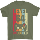 64th Birthday 64 Year Old Level Up Gamming Mens T-Shirt 100% Cotton Military Green