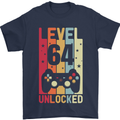 64th Birthday 64 Year Old Level Up Gamming Mens T-Shirt 100% Cotton Navy Blue