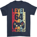 64th Birthday 64 Year Old Level Up Gamming Mens T-Shirt 100% Cotton Navy Blue