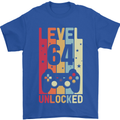 64th Birthday 64 Year Old Level Up Gamming Mens T-Shirt 100% Cotton Royal Blue