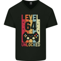 64th Birthday 64 Year Old Level Up Gamming Mens V-Neck Cotton T-Shirt Black