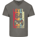 64th Birthday 64 Year Old Level Up Gamming Mens V-Neck Cotton T-Shirt Charcoal