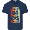 64th Birthday 64 Year Old Level Up Gamming Mens V-Neck Cotton T-Shirt Navy Blue