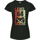 64th Birthday 64 Year Old Level Up Gamming Womens Petite Cut T-Shirt Black