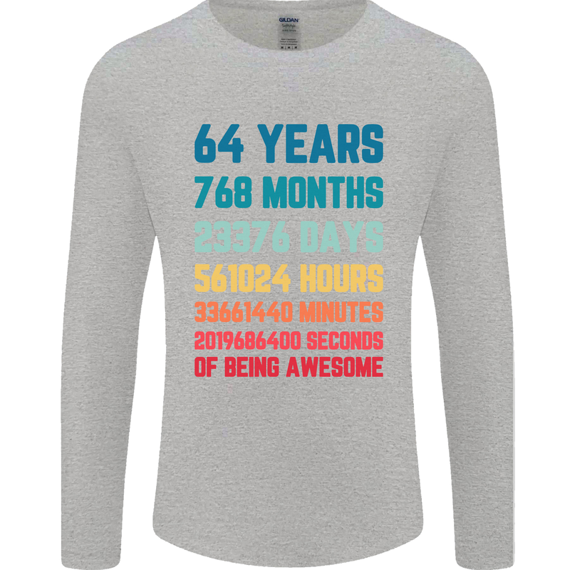64th Birthday 64 Year Old Mens Long Sleeve T-Shirt Sports Grey
