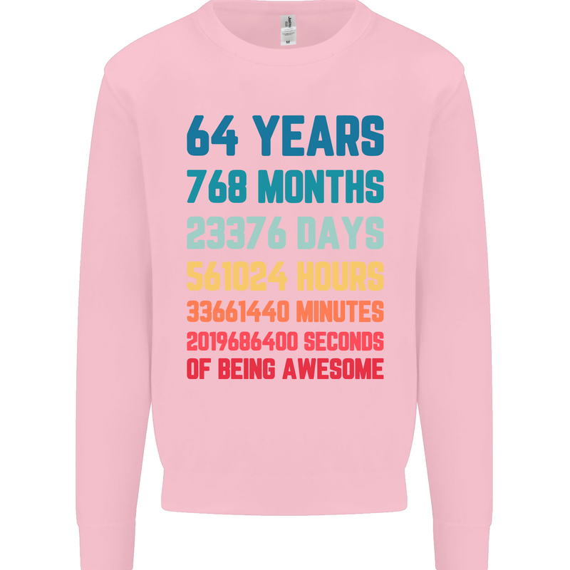 64th Birthday 64 Year Old Mens Sweatshirt Jumper Light Pink