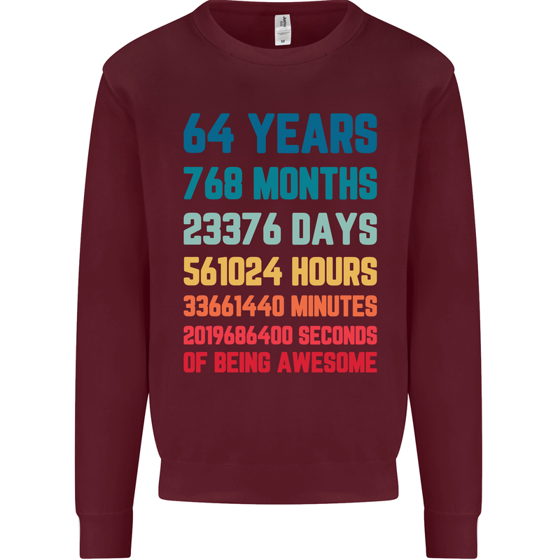 64th Birthday 64 Year Old Mens Sweatshirt Jumper Maroon