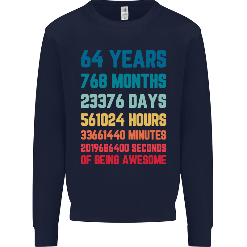 64th Birthday 64 Year Old Mens Sweatshirt Jumper Navy Blue