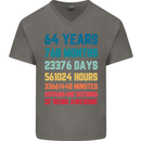 64th Birthday 64 Year Old Mens V-Neck Cotton T-Shirt Charcoal