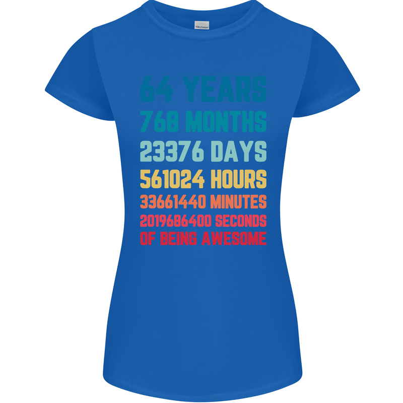64th Birthday 64 Year Old Womens Petite Cut T-Shirt Royal Blue