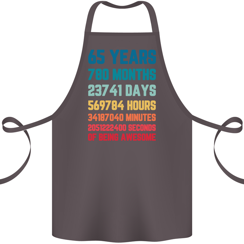 65th Birthday 65 Year Old Cotton Apron 100% Organic Dark Grey