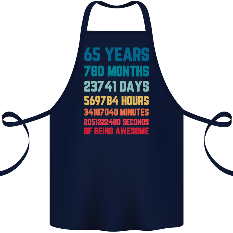 65th Birthday 65 Year Old Cotton Apron 100% Organic Navy Blue