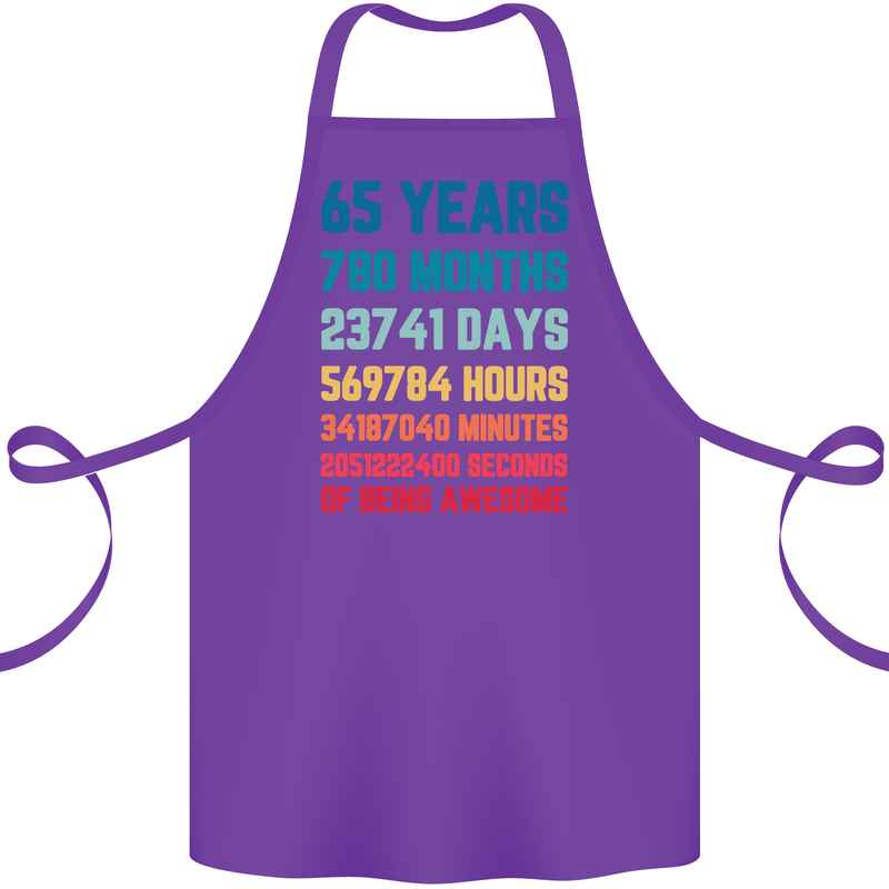 65th Birthday 65 Year Old Cotton Apron 100% Organic Purple