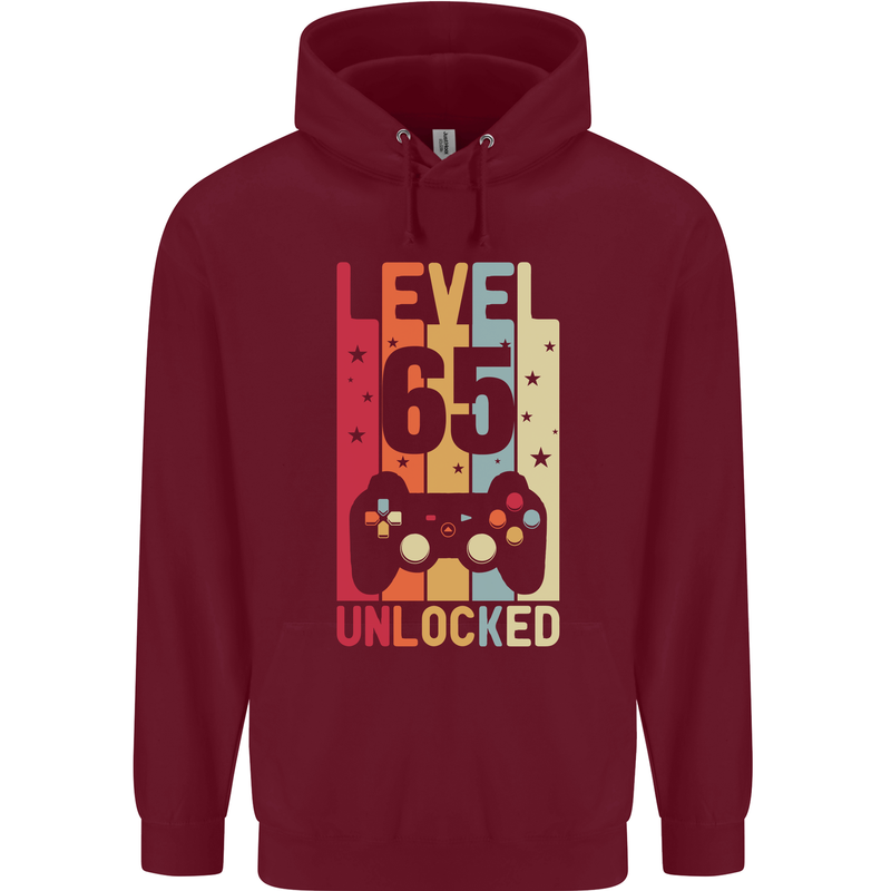 65th Birthday 65 Year Old Level Up Gamming Mens 80% Cotton Hoodie Maroon
