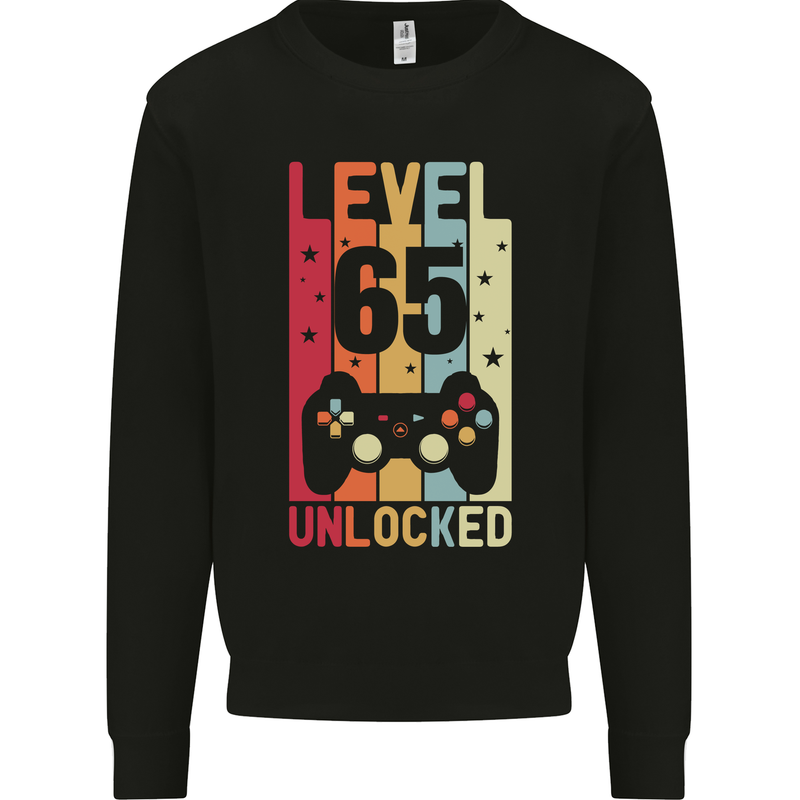 65th Birthday 65 Year Old Level Up Gamming Mens Sweatshirt Jumper Black