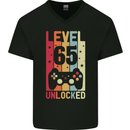65th Birthday 65 Year Old Level Up Gamming Mens V-Neck Cotton T-Shirt Black