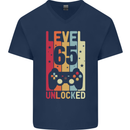 65th Birthday 65 Year Old Level Up Gamming Mens V-Neck Cotton T-Shirt Navy Blue