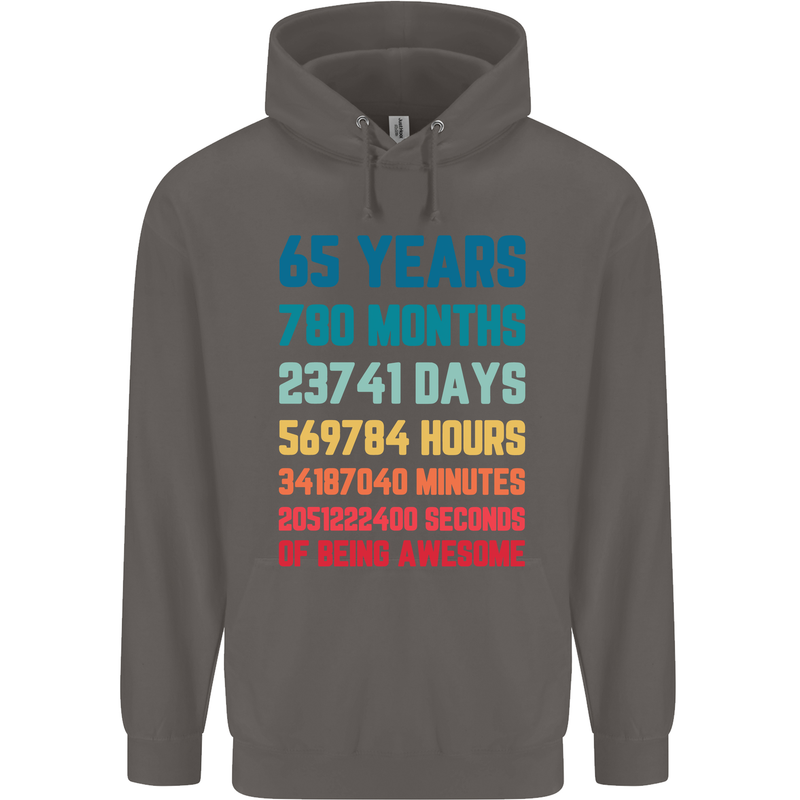 65th Birthday 65 Year Old Mens 80% Cotton Hoodie Charcoal
