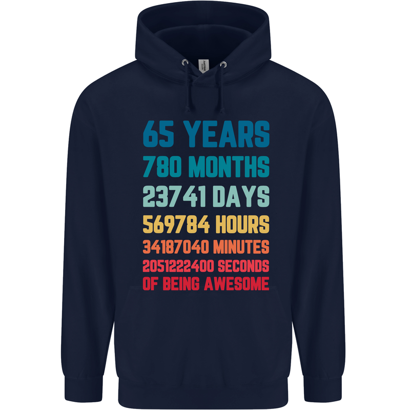 65th Birthday 65 Year Old Mens 80% Cotton Hoodie Navy Blue