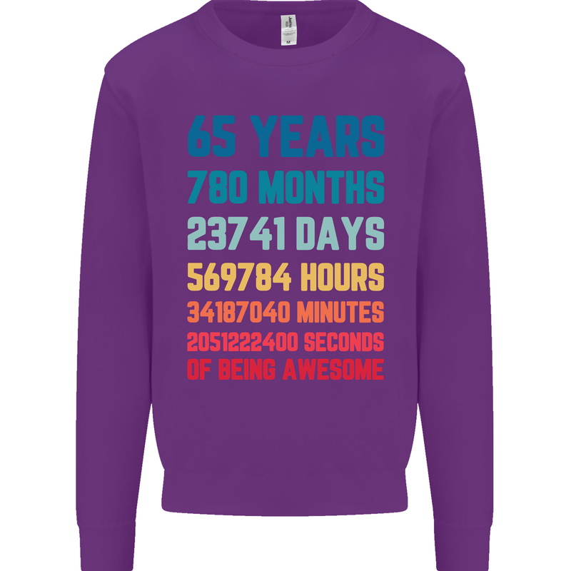 65th Birthday 65 Year Old Mens Sweatshirt Jumper Purple