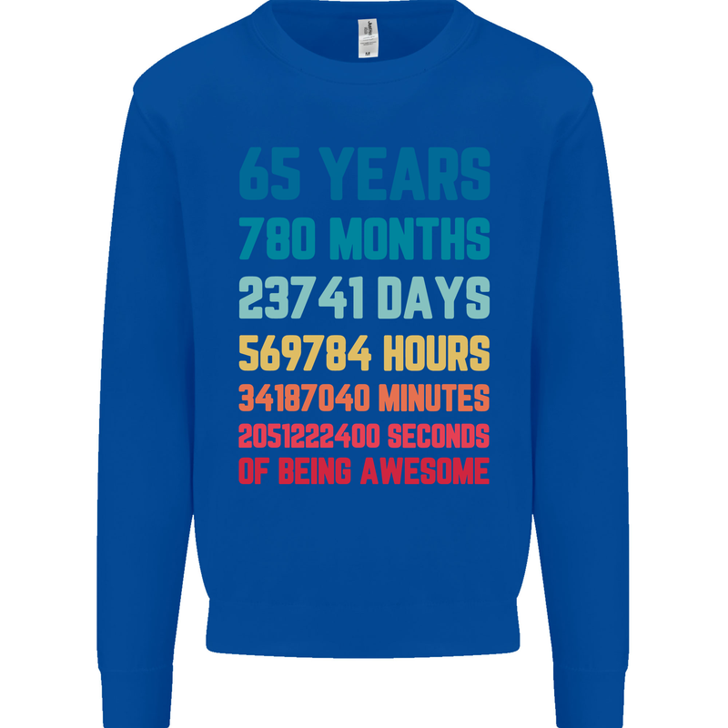 65th Birthday 65 Year Old Mens Sweatshirt Jumper Royal Blue