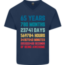 65th Birthday 65 Year Old Mens V-Neck Cotton T-Shirt Navy Blue